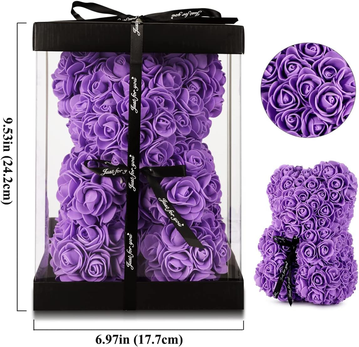 Rose Bear Gift for Women, Flower Bear Mom Birthday Gifts from Daughter Son, Rose Teddy Bear Valentines Day Gifts for Girlfriend, for Wife Mom(Purple)