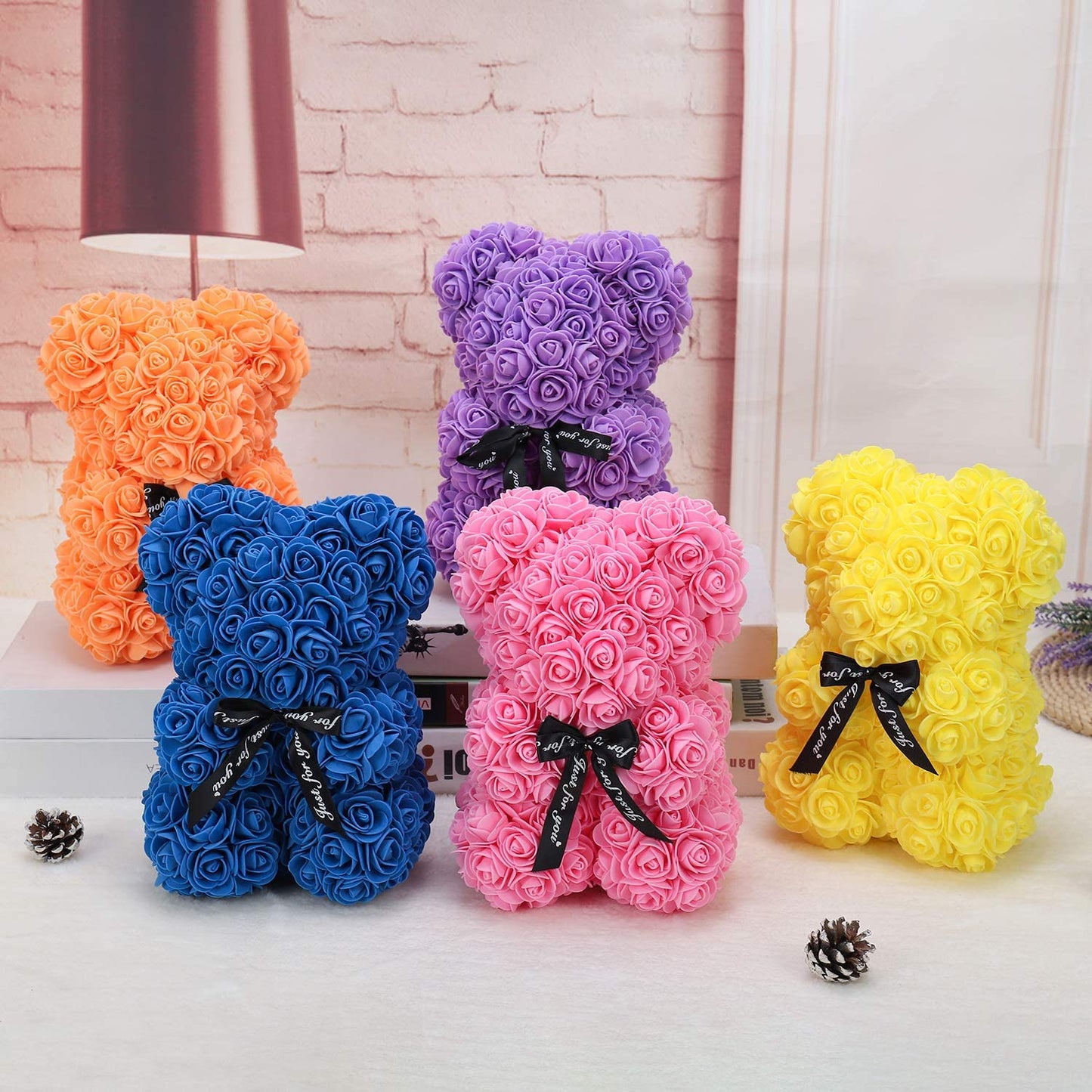 ZFDEBY Rose Bear Rose Flower Bear Hand Made Rose Teddy Bear Best Artificial Decoration Gifts for Mothers Day, Valentines Day,Bridal,Weddings,The Perfect Party Clear Gift Box(13-Orange)