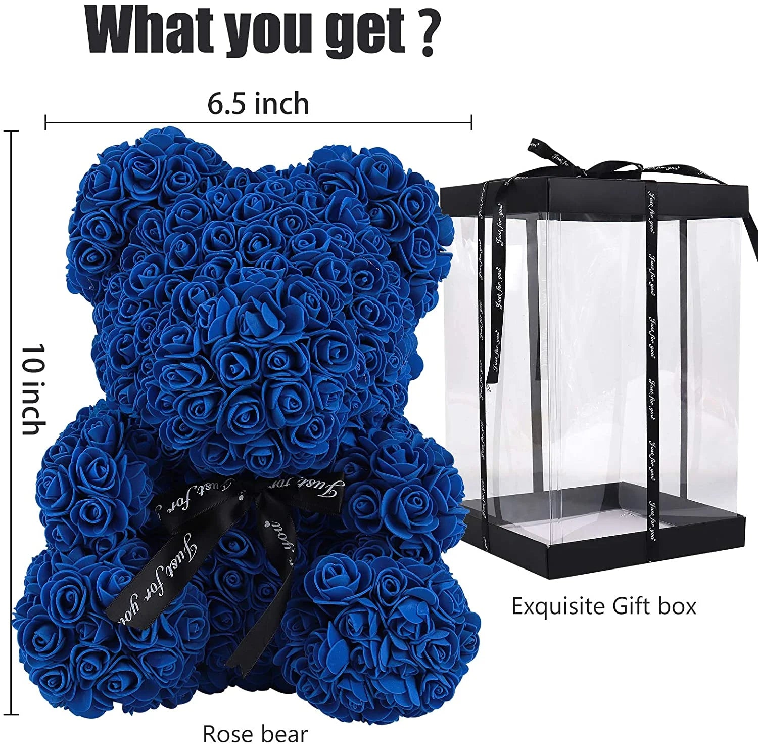 Royal Blue Artificial Rose Flower Bear 10 Inch Wedding Party Decoration Gift Box