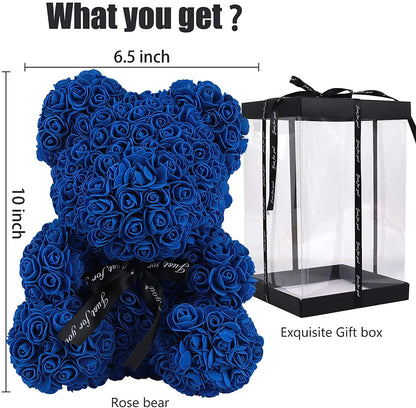 Royal Blue Artificial Rose Flower Bear 10 Inch Wedding Party Decoration Gift Box