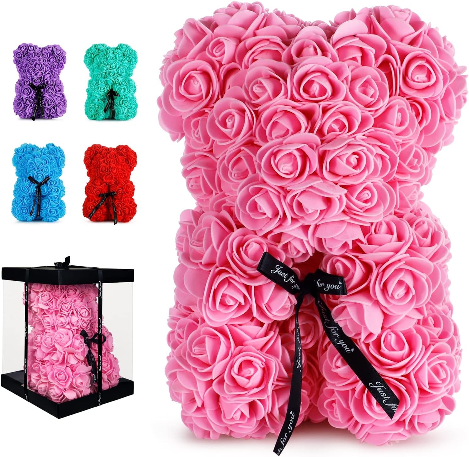 Christmas Women Gifts Rose Bear Birthday Gifts for Girlfriend Wife, Rose Teddy Bear Anniversary Party Presents,Flowers Bear Gifts for Mom, Womens Gifts for Xmas (Pink)