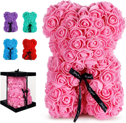 Christmas Women Gifts Rose Bear Birthday Gifts for Girlfriend Wife, Rose Teddy Bear Anniversary Party Presents,Flowers Bear Gifts for Mom, Womens Gifts for Xmas (Pink)