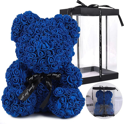 Royal Blue Artificial Rose Flower Bear 10 Inch Wedding Party Decoration Gift Box