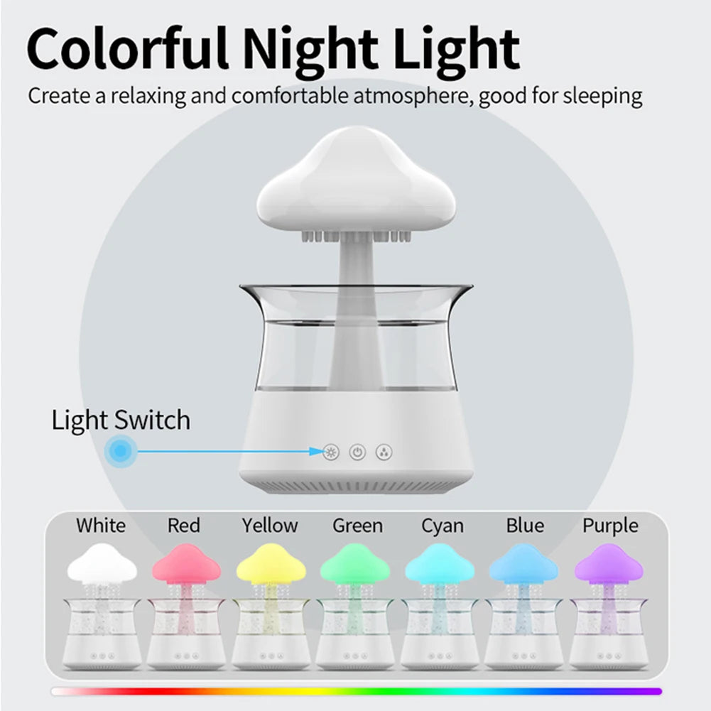 Mushroom Air Humidifier Rain Cloud Night Light Smell Distributor Water Drops Sounds Diffuser Calming Relax Aromatherapy Lamp