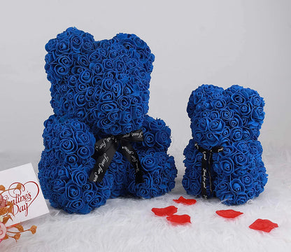 Royal Blue Artificial Rose Flower Bear 10 Inch Wedding Party Decoration Gift Box