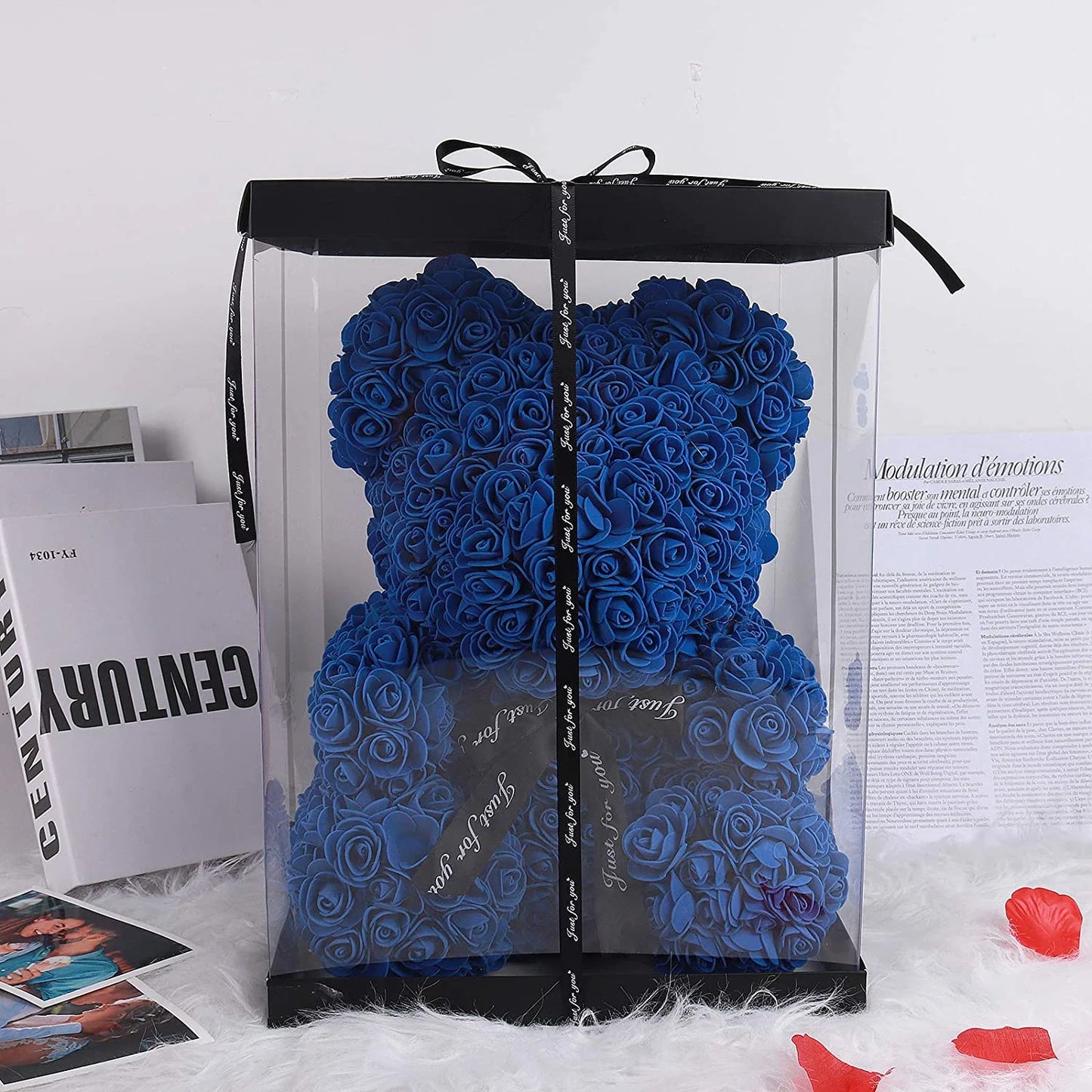 Royal Blue Artificial Rose Flower Bear 10 Inch Wedding Party Decoration Gift Box