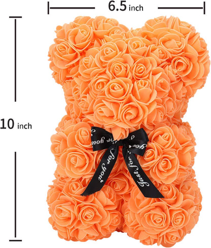 ZFDEBY Rose Bear Rose Flower Bear Hand Made Rose Teddy Bear Best Artificial Decoration Gifts for Mothers Day, Valentines Day,Bridal,Weddings,The Perfect Party Clear Gift Box(13-Orange)