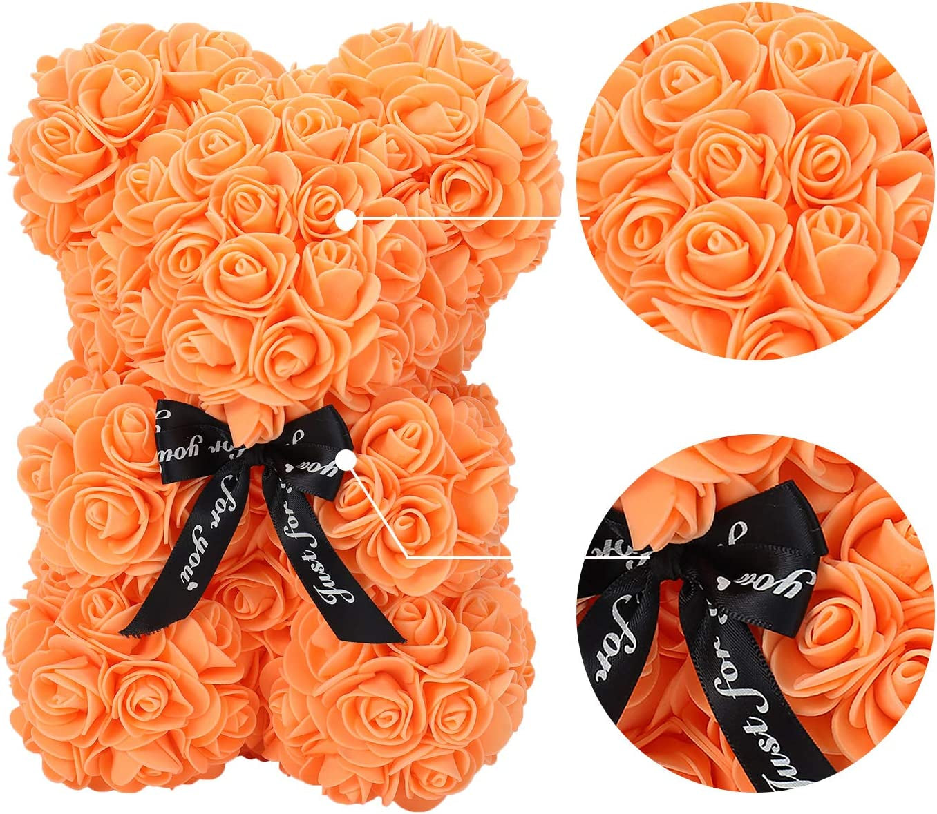 ZFDEBY Rose Bear Rose Flower Bear Hand Made Rose Teddy Bear Best Artificial Decoration Gifts for Mothers Day, Valentines Day,Bridal,Weddings,The Perfect Party Clear Gift Box(13-Orange)