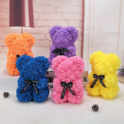 ZFDEBY Rose Bear Rose Flower Bear Hand Made Rose Teddy Bear Best Artificial Decoration Gifts for Mothers Day, Valentines Day,Bridal,Weddings,The Perfect Party Clear Gift Box(13-Orange)