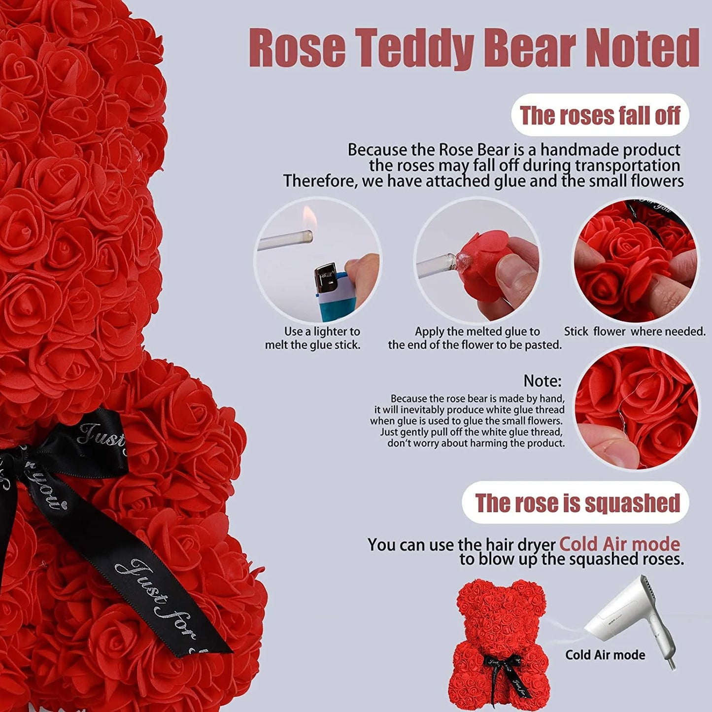 Royal Blue Artificial Rose Flower Bear 10 Inch Wedding Party Decoration Gift Box
